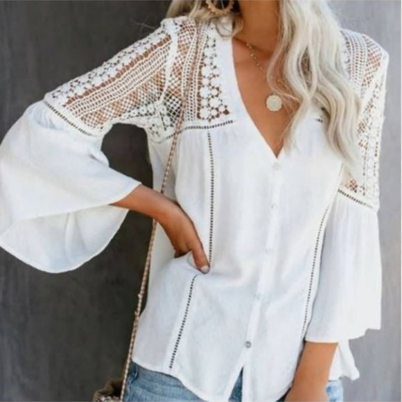 Trendy JS Tops - Beautiful Lace Yoke Blouse